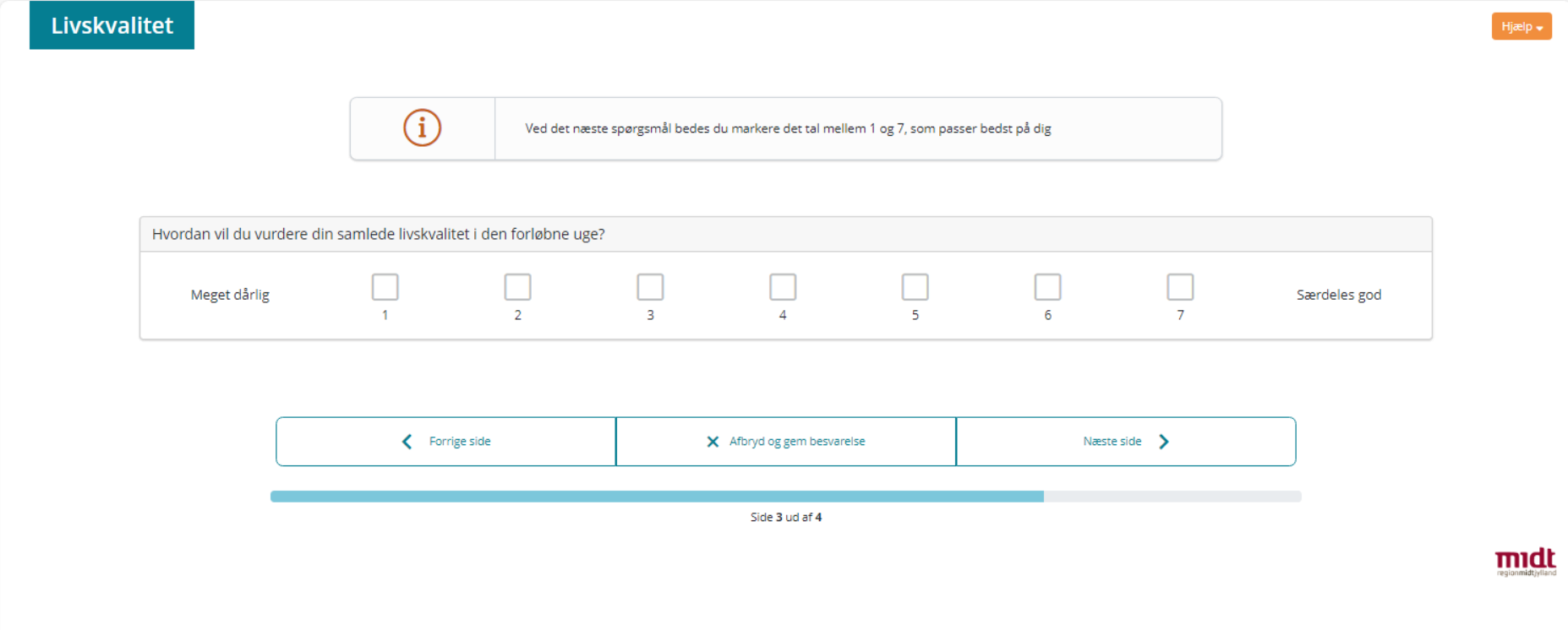 Screendump fra spørgeskemaet på minesvar.rm.dk
