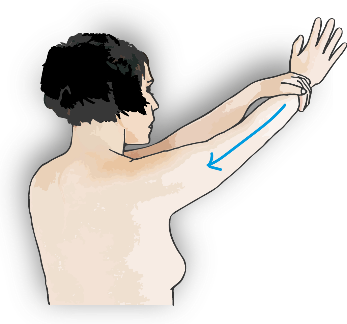 Person som holder venstre hånd på højre fremstrakte arms underarm