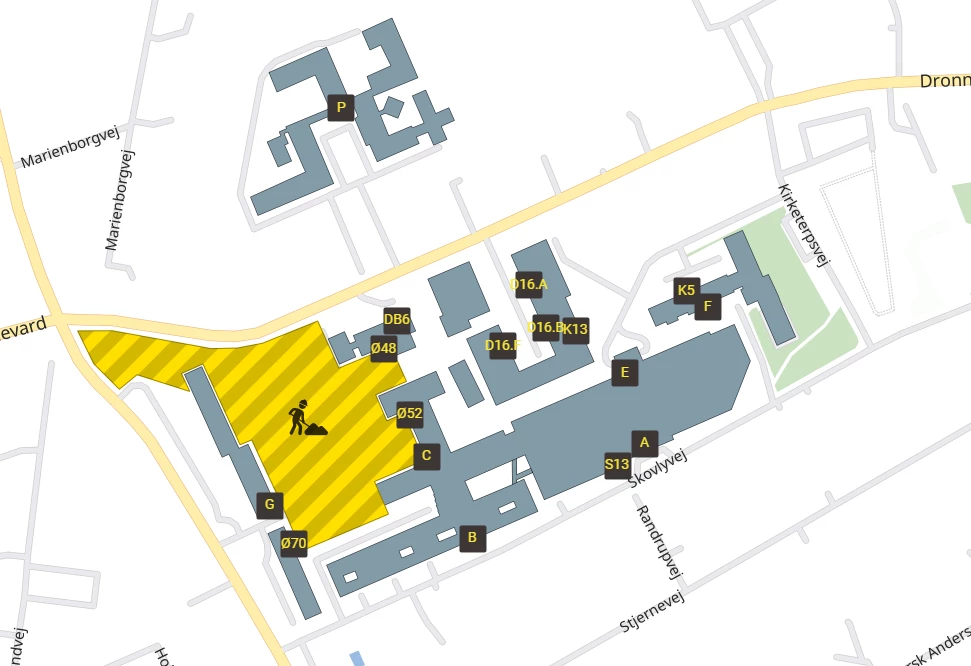 Oversigtskort over Regionshospitalet Randers - linker til hospitalets webkort