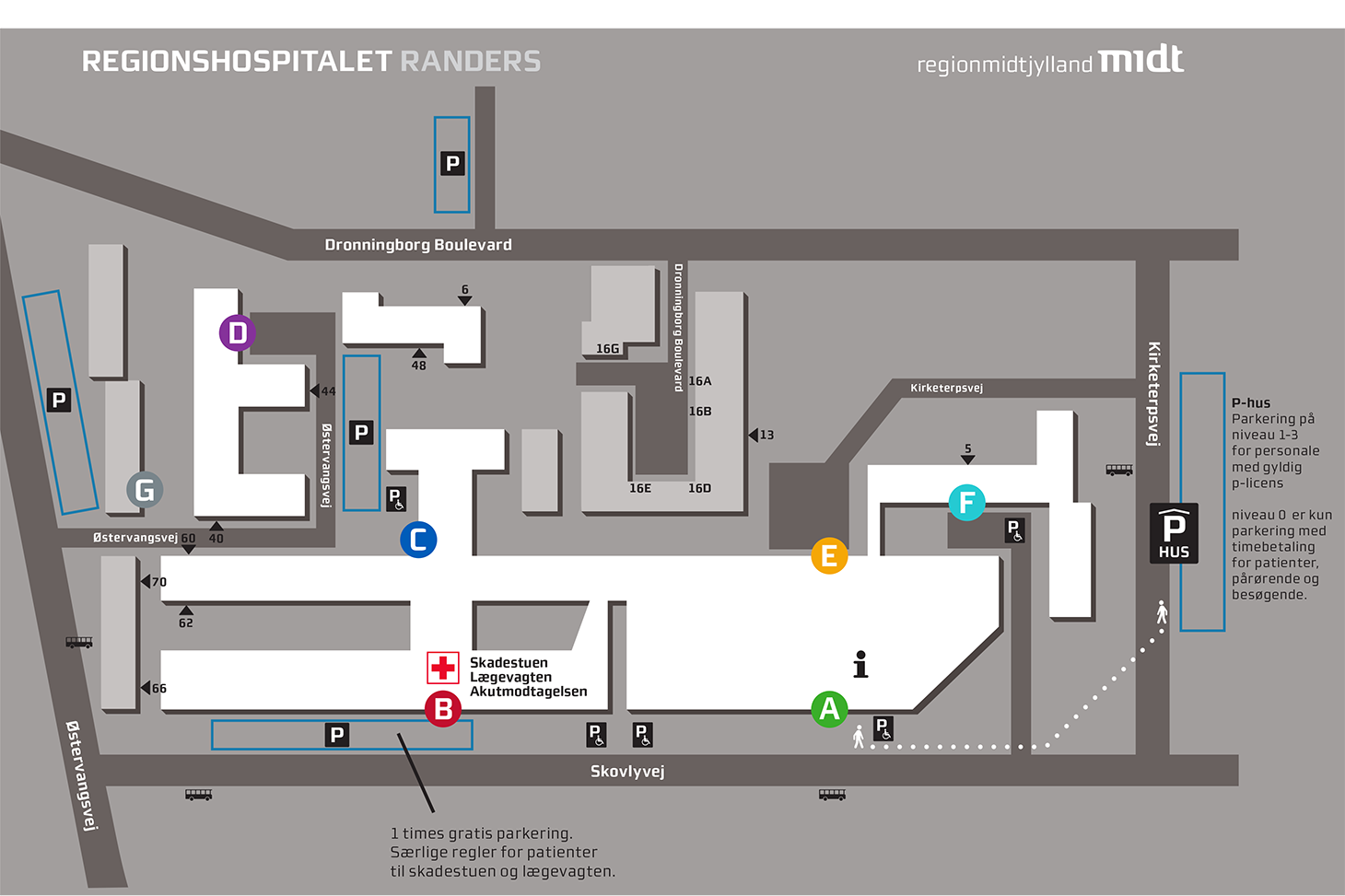 Oversigtskort over Regionshospitalet Randers